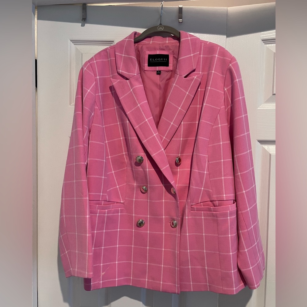 Eloquii Pink Blazer with Windowpane Check